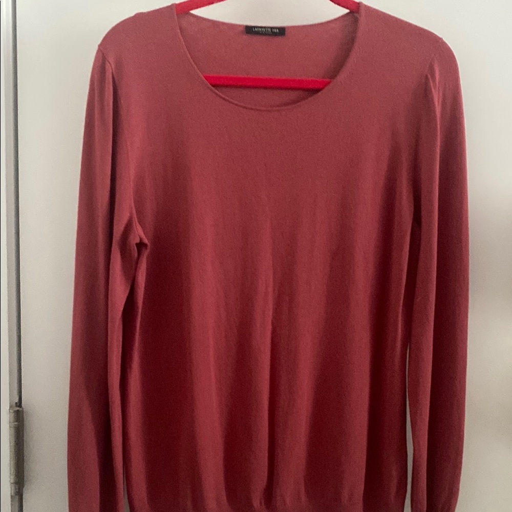 Lafayette 148 New York Red Crew Neck Sweater Soft Knit